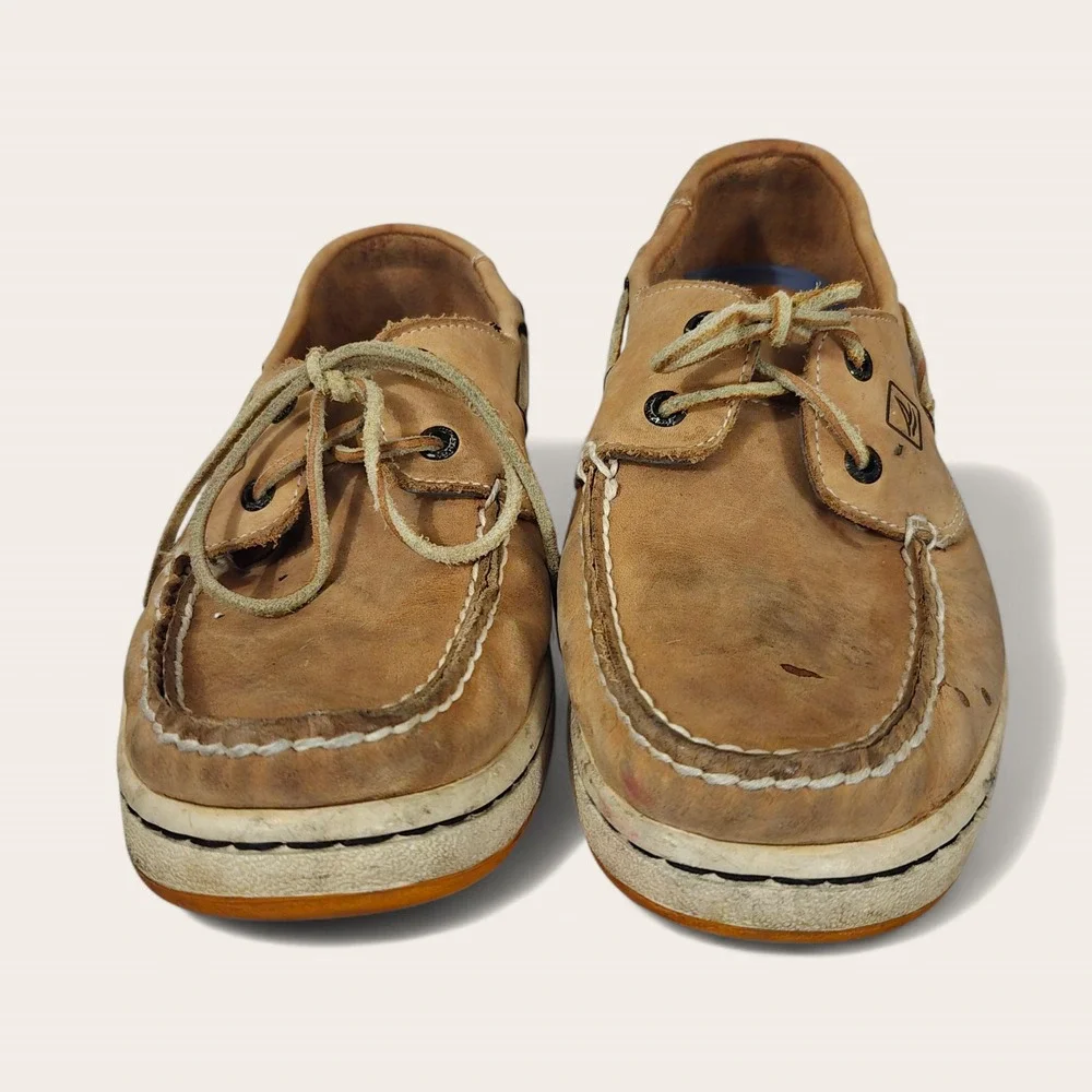 Sperry Docksiders Boat‎ Shoes Preppy Nautical Coastal Men's Sz 9 GUC Tan Leather